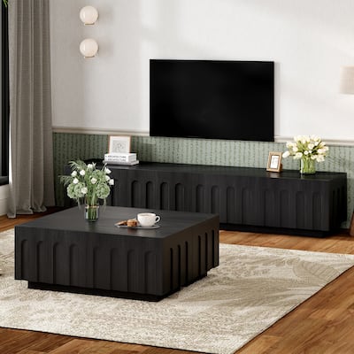 2-Piece TV Stand & Coffee Table Set w/ Drawer, Wood Media Console for TVs Up to 80", Modern Dual-Purpose Center Table w/ Storage