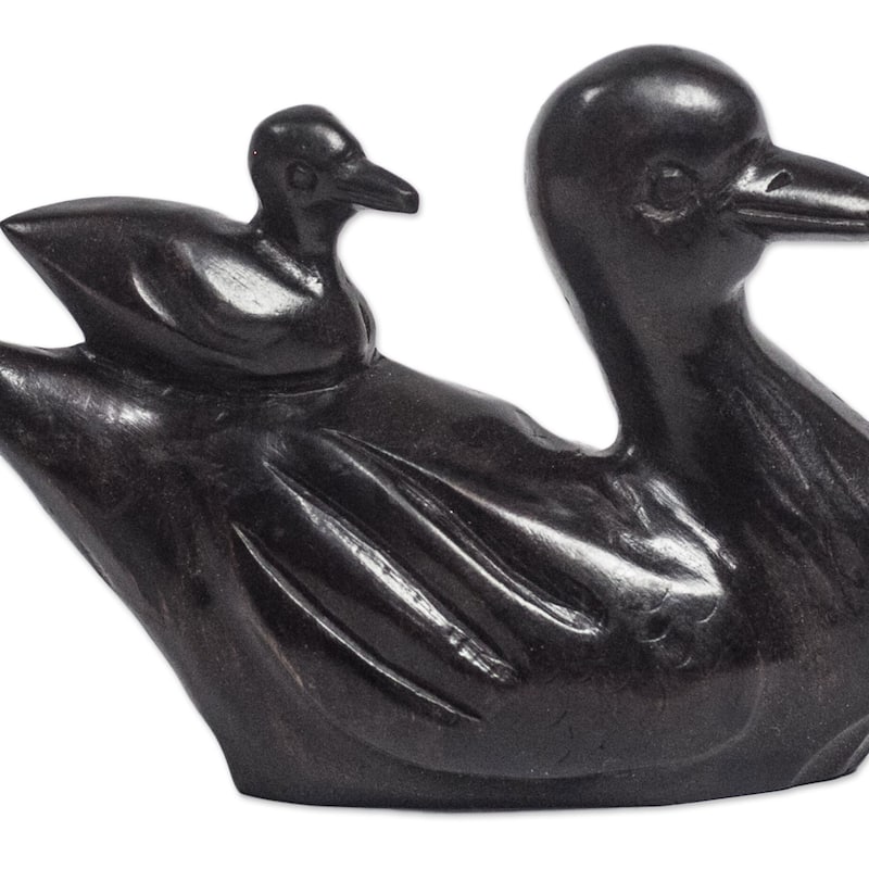 Novica Handmade Duck Mother Wood Sculpture
