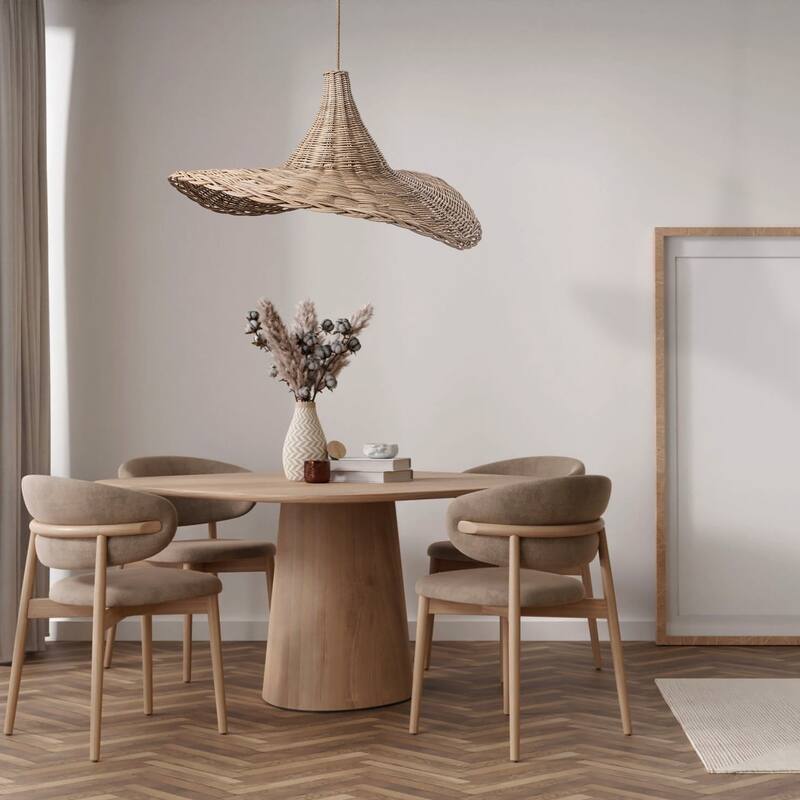 Zen Rattan Pendant Light Natural Medium Sculptural Handwoven Hanging Light For Modern, Transitional, Farmhouse, Boho Room Decor