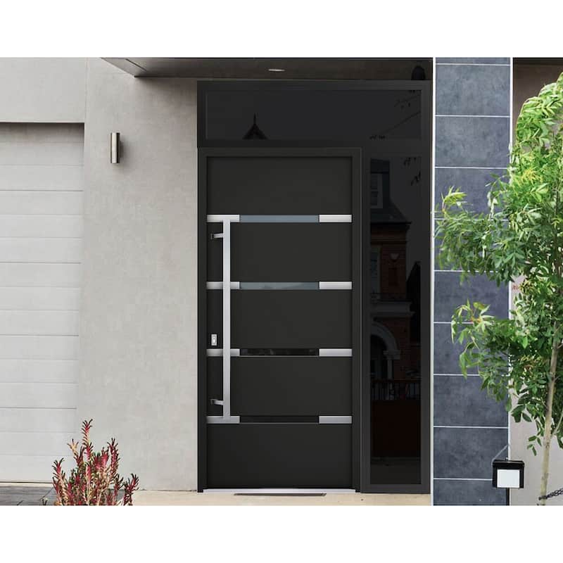 Front Prehung Steel Door 1105 Black Enamel Stainless Inserts W36xH80 Lh I
