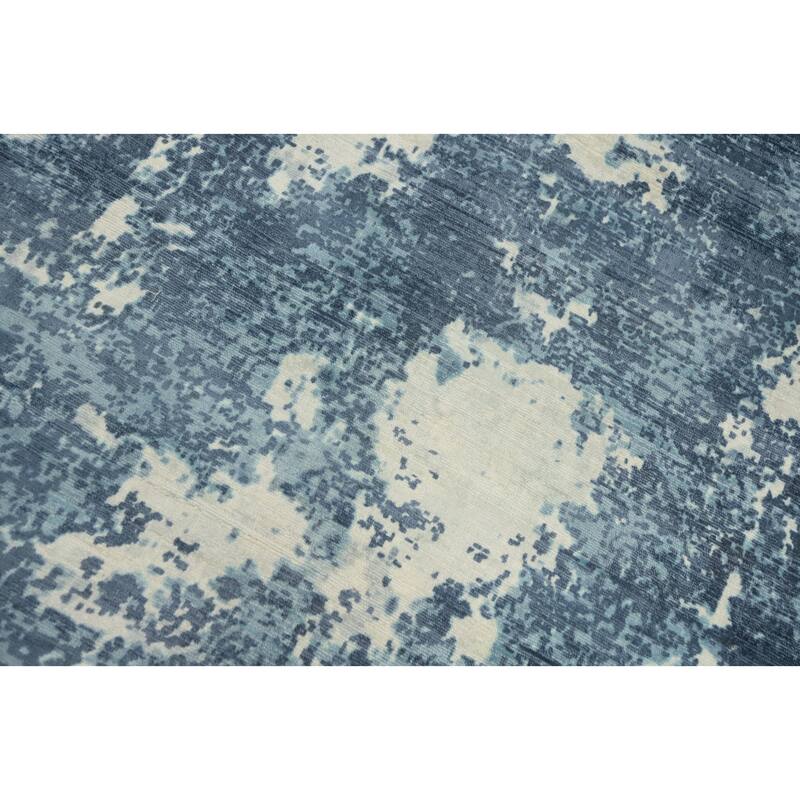 Hand-knotted Modern Silk Blue Abstract Oriental Area Rug - 8' 0'' X 5' 2''