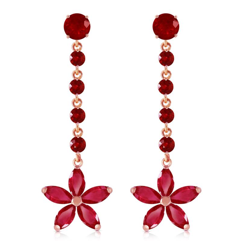 14K Solid Gold Chandelier Elegant Gemstone Earrings with Rubies