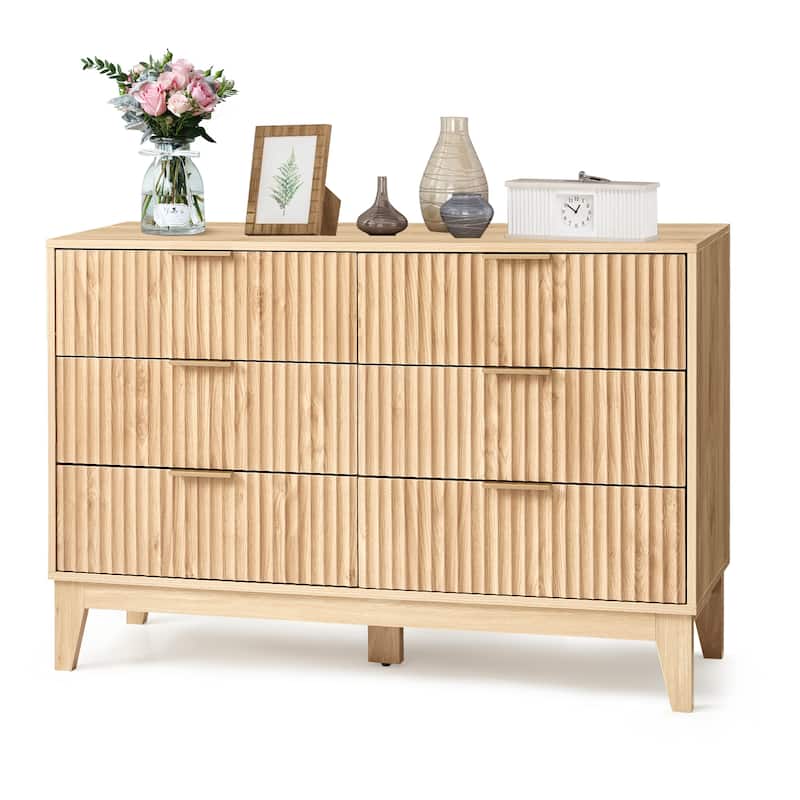 EROMMY Fluted Dresser 6 Drawer Mid Century Modern Dresser Wide Chest of Drawers with Metal Handles for Bedroom Living Room