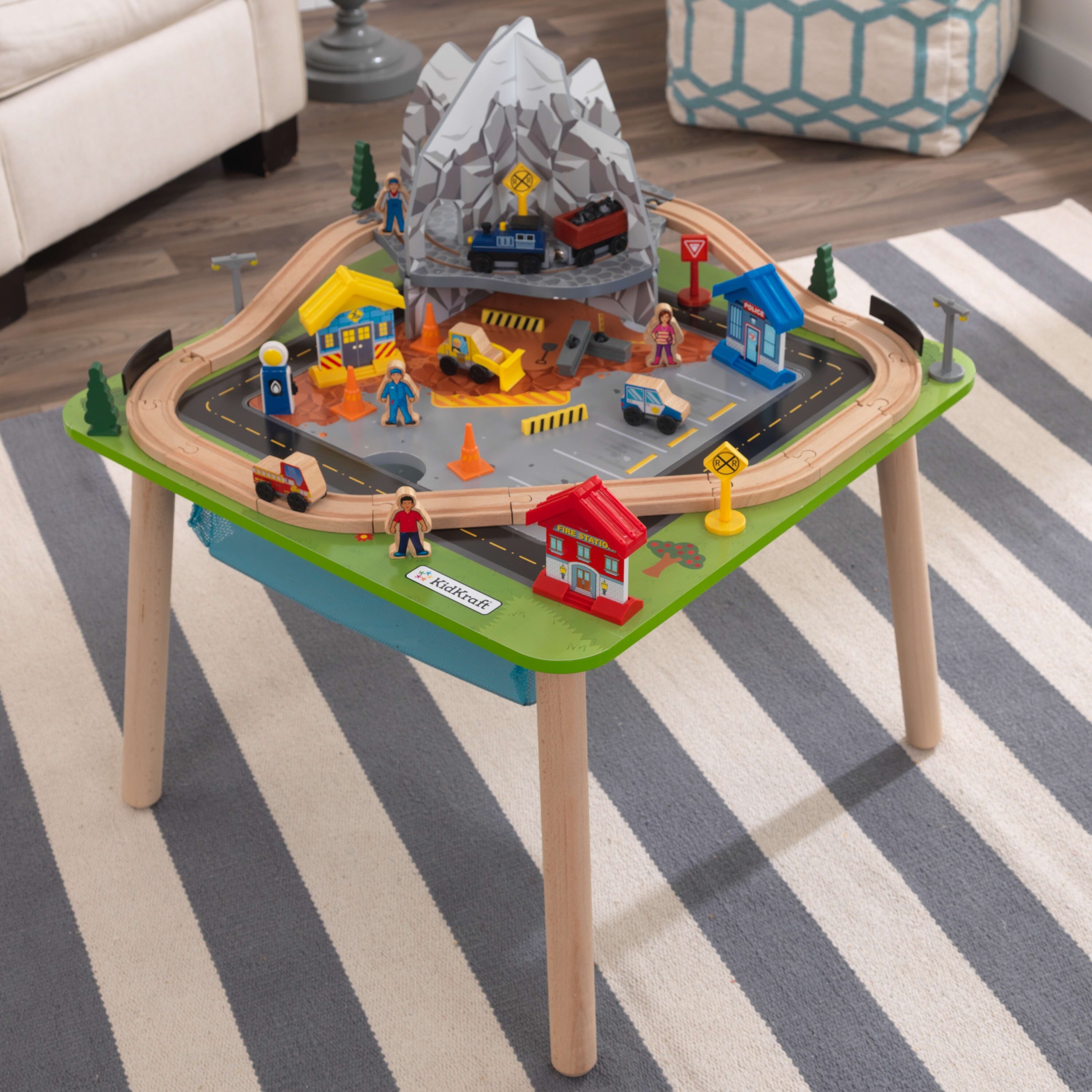 Rocky Mountain Wooden Train Set Table with 50 Pieces and Built in Storage