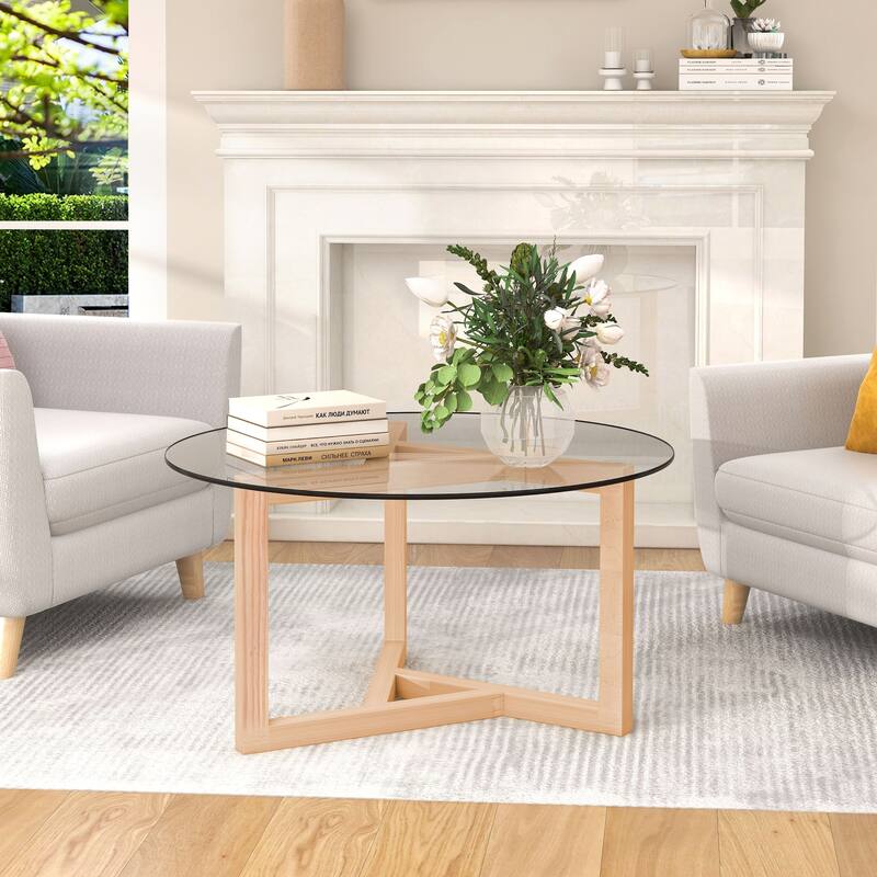 Round Glass Coffee Cocktail Table - 35.43 x 35.43 x 17.72