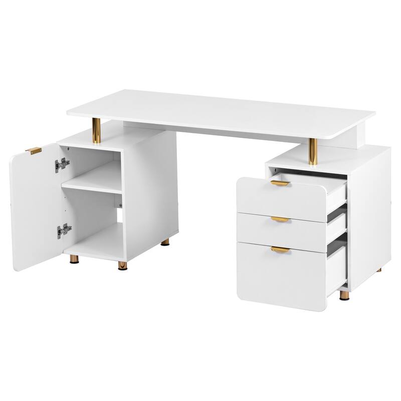 Modern Executive Floating Desk with 3 Drawers & Sleek Work Surface