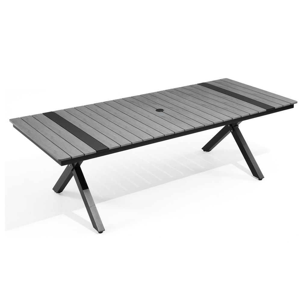 VredHom Aluminum Rectangular Outdoor Patio Dining Table with Umbrella Hole X Frame