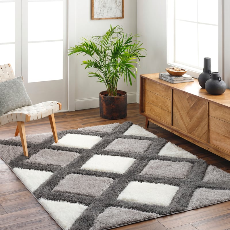 Livabliss Bologna Casual Trellis Plush Area Rug - 7' 10" x 10' - Grey/Cream