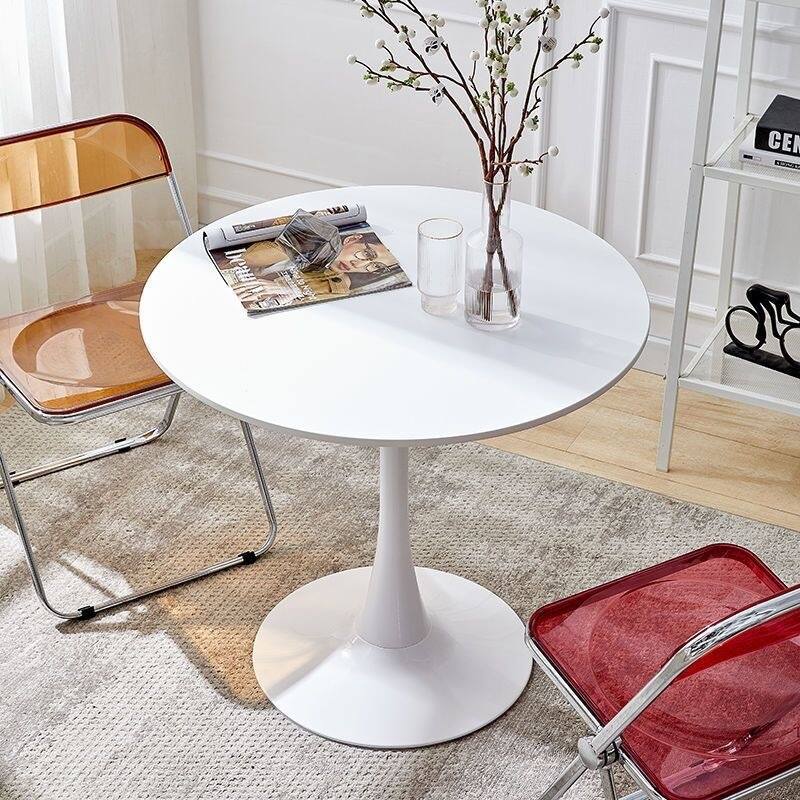 Round Dining Table, 24 Inch Tulip MDF Top with Steel Base, Mid-Century Coffee Table for Small Spaces - White