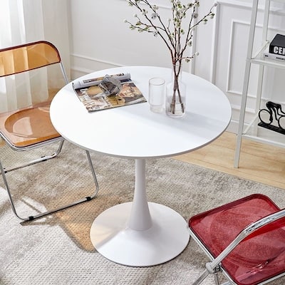Round Dining Table, 24 Inch Tulip MDF Top with Steel Base, Mid-Century Coffee Table for Small Spaces