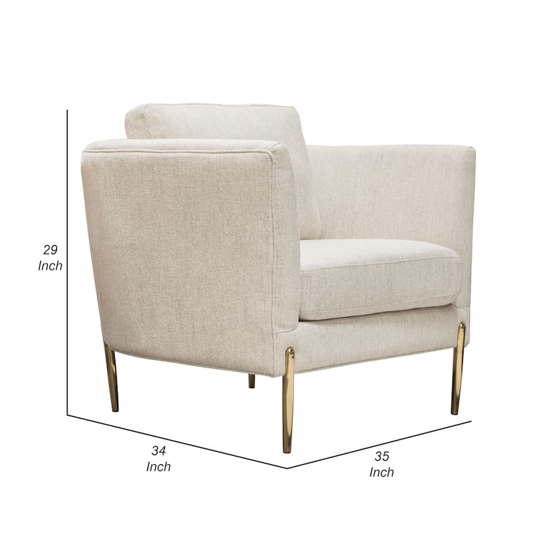 Meny Modern Accent Armchair, Light Cream Textured Fabric, Gold Metal