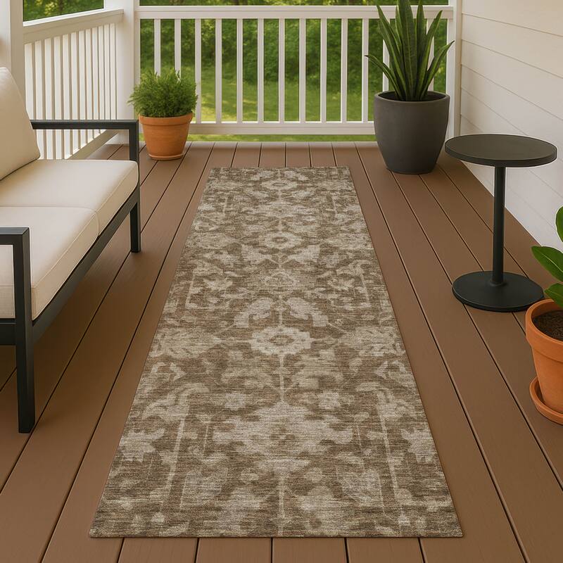Machine Washable Indoor/ Outdoor Casual Traditional Chantille Rug - Brown - 2'3" x 7'6"