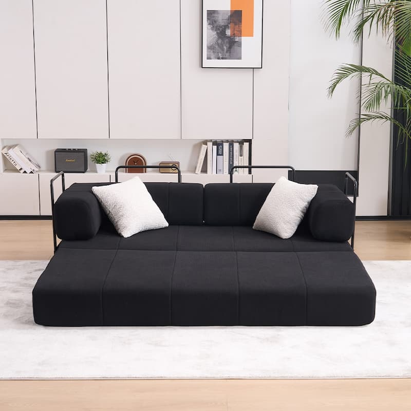 78.5" Folding Sofa Bed with 2 Pillows, Convertible Foam Futon Couch, Corduroy Fold-Out Couch for Living Room, Office