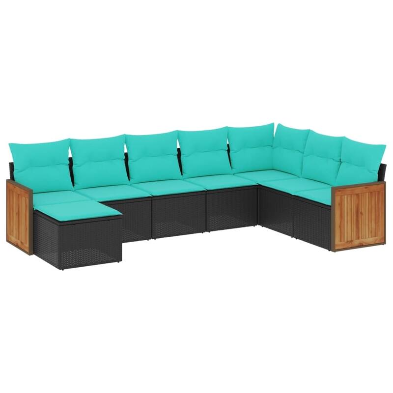 vidaXL 8 Piece Patio Sofa Set with Cushions Black Poly Rattan