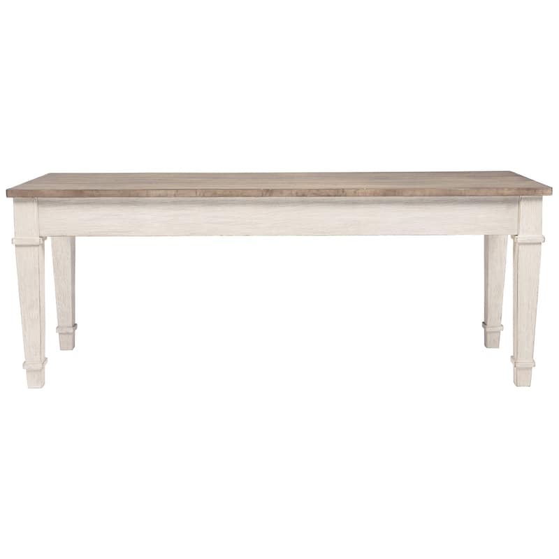 Rectangular Wooden Bench with Under seat Storage, Antique White and Brown - 18 H x 15 W x 42 L Inches