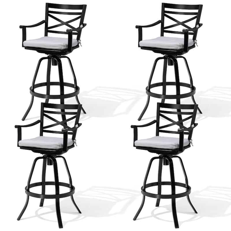 Pellebant Patio Outdoor Aluminum Swivel Bar Stools with Sunbrella Cushion - 21.7 in W x 16.5 in D x 46 in H - CASTSILVER-4PC