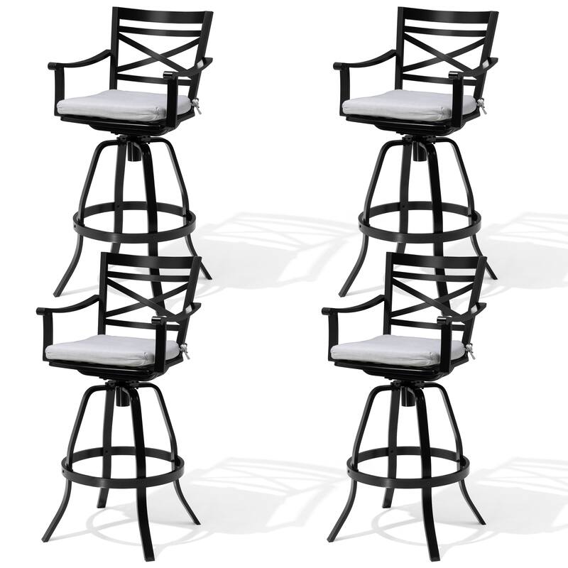 Pellebant Patio Outdoor Indoor Aluminum Swivel Bar Stools Dining Chairs with Sunbrella Cushion - CASTSILVER - 4-Piece