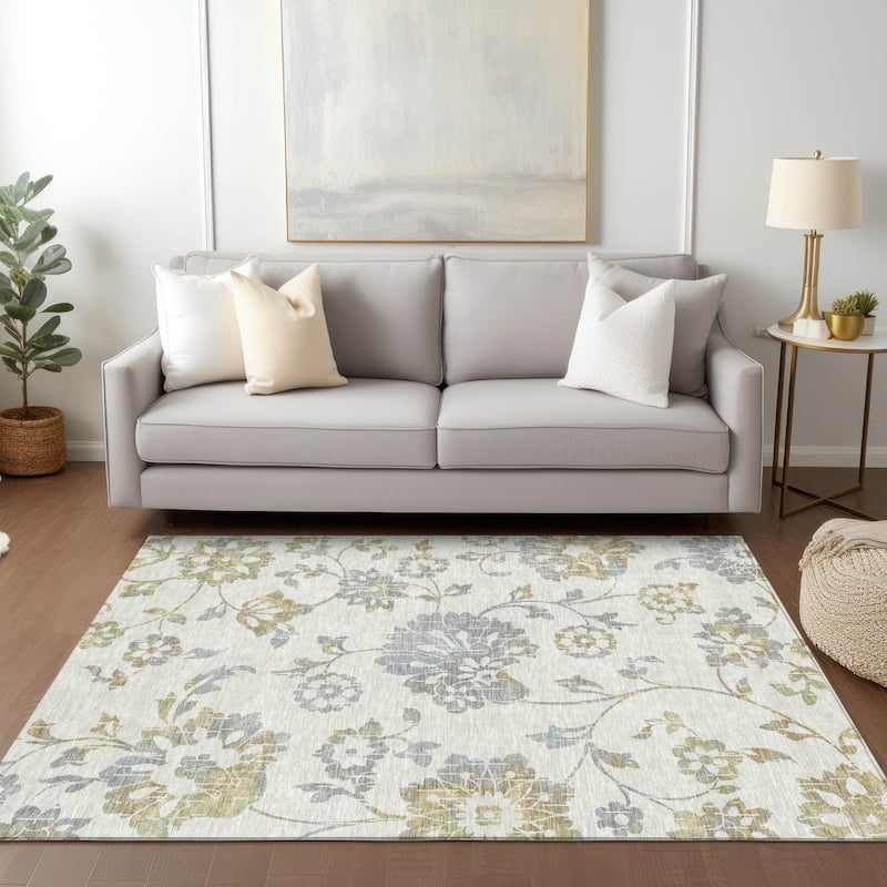 Machine Washable Indoor/ Outdoor Chantille Modern Floral Rug