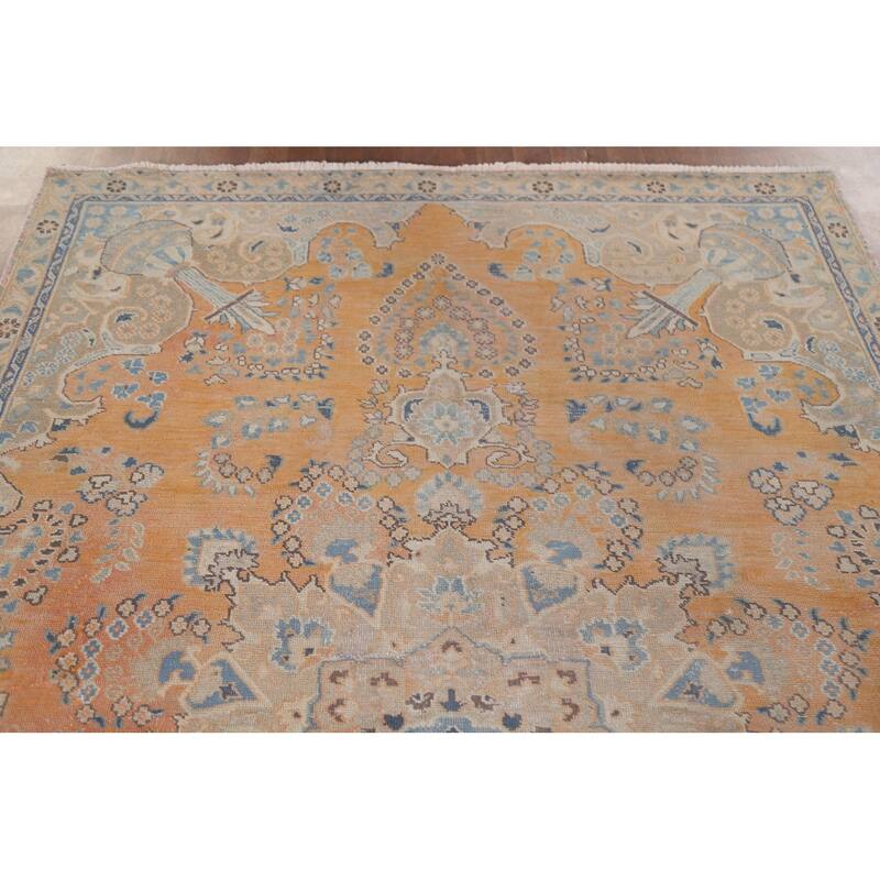 Hand Knotted Oriental 100% Wool Carpet Traditional Floral Oranges & Rust Mashad Area Rug - 8' 10'' X 5' 6''