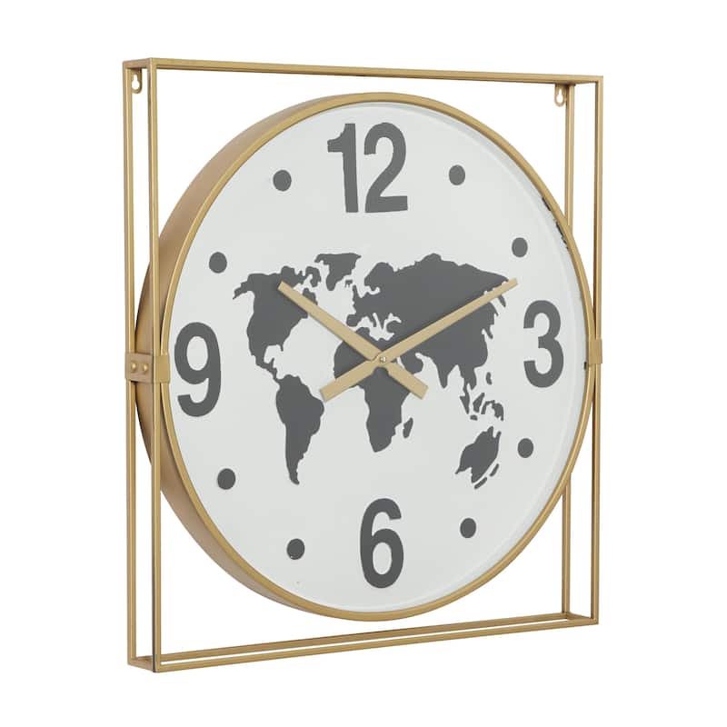 Metal World Map Wall Clock - Gold - Roche River Decor