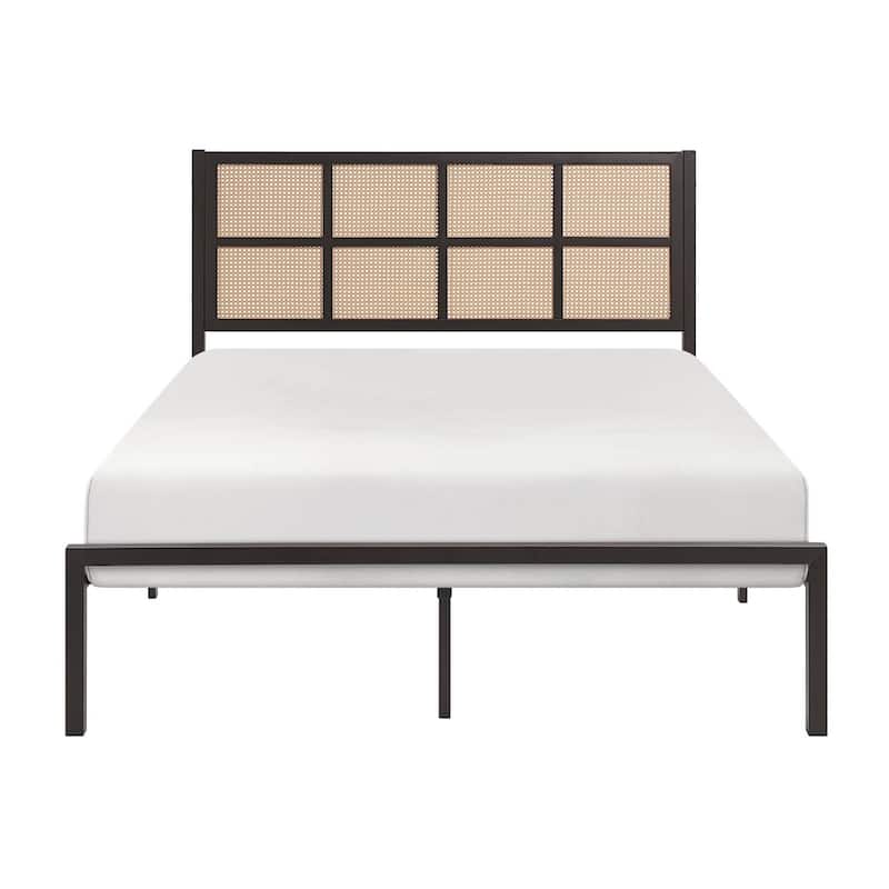 Annie Queen Platform Bed, Framed Faux Cane Panel Headboard, Dark Bronze