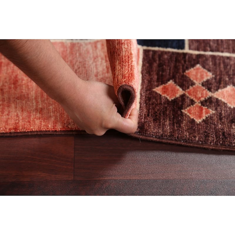 Geometric Gabbeh Kashkoli Oriental Area Rug Hand-knotted Wool Carpet - 4'2" x 5'9"