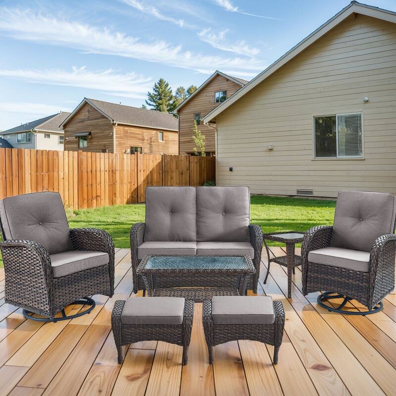 Outdoor Glider Sofa Swivel Chairs Table Ottoamns Brown-Blue - Brown - Brown - Grey