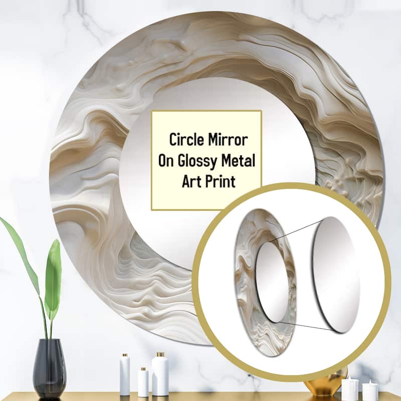 Designart "Cream Spiral Nebula II" Abstract Spirals Large Round Mirror - Modern Cream Round Printed Mirror