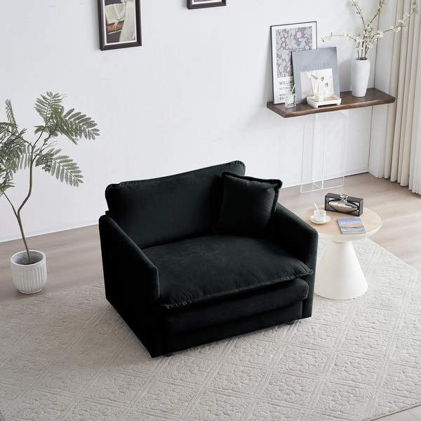 Single Sofa Chair Accent Chair Thick Cushion Armchair Chenille Upholstered Lounge Chair with Pillows for Small Space, Black - Bed Bath & Beyond