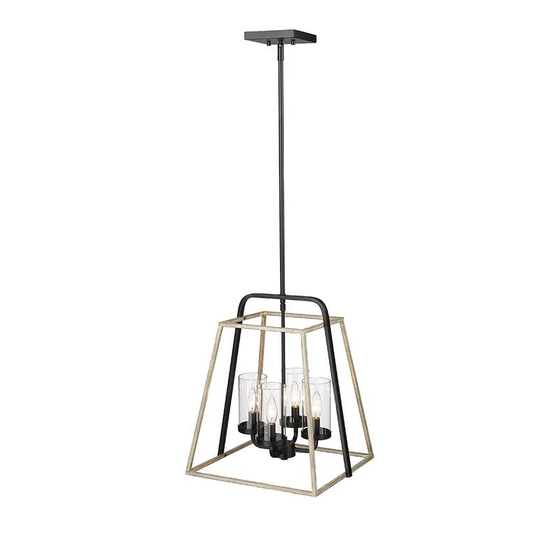 Millennium Lighting Bonnie 4 Light Pendant in Matte Black Grey Wood with Clear Glass Shades