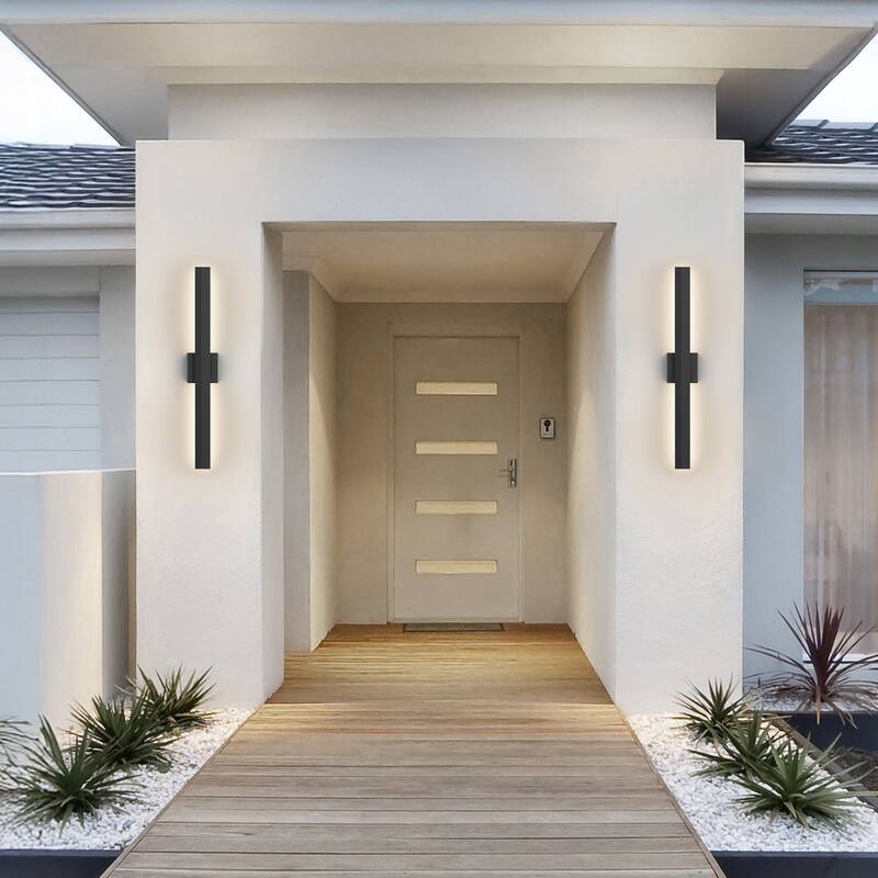 Aluminum LED Outdoor Wall Lights Matte Black with Linear Texture