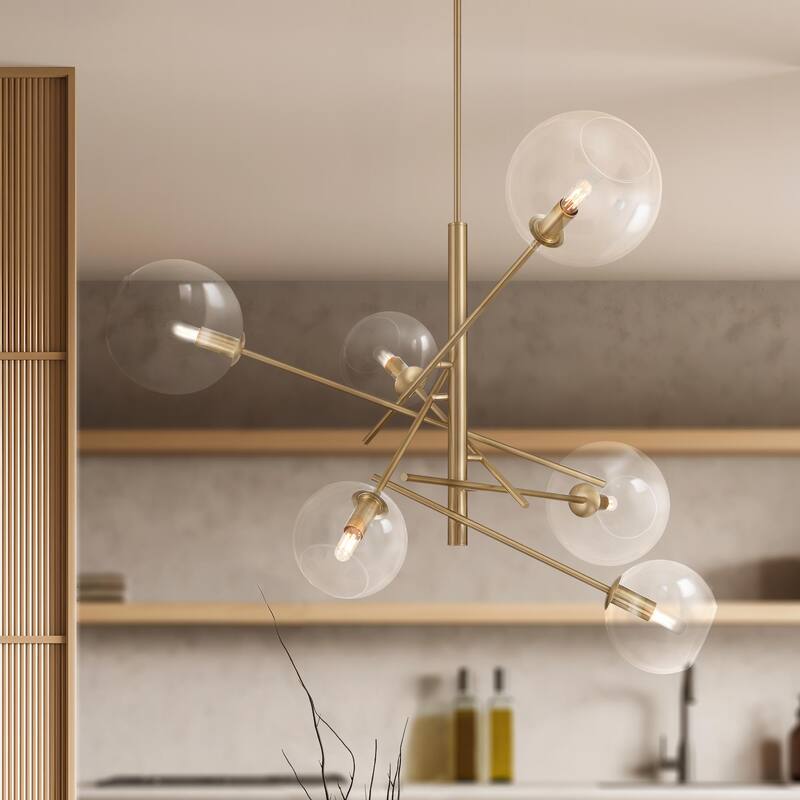 Hunter Farling 6-Light Chandelier - Entry, Dining Room, Living Room - Contemporary, Transitional - Adjustable - Alturas Gold