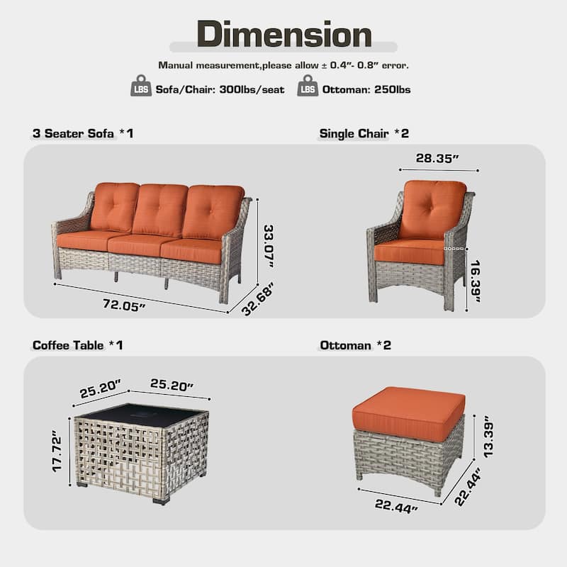OVIOS 6 Pieces Outdoor Wicker Set With Solar-Powered Table