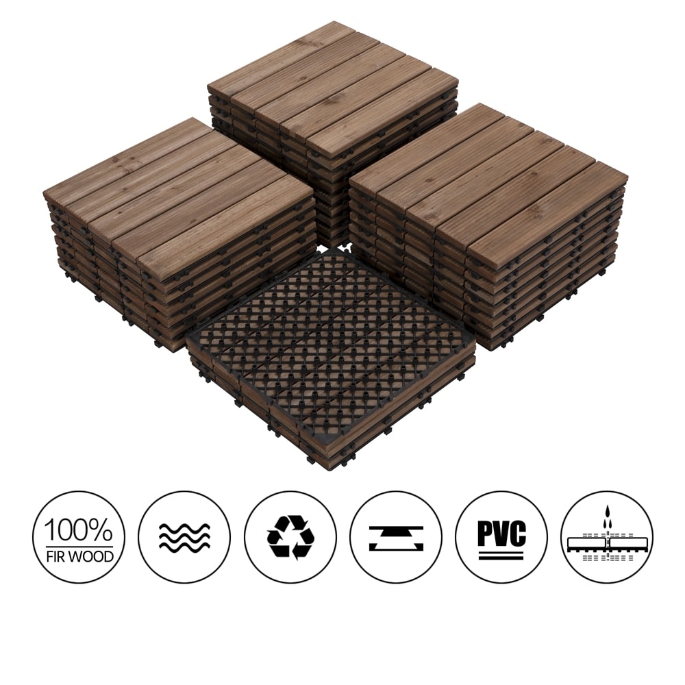 Yaheetech 27PCS Interlocking Patio Deck Tiles Outdoor Flooring for Garden  Poolside Fir Wood Indoor Natural Wood