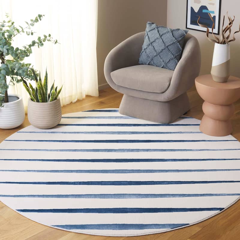 SAFAVIEH Groove Angelka Modern Striped Rug - 6'7" Round - Ivory/Blue