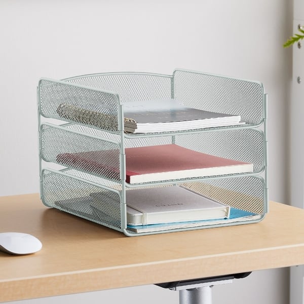 slide 2 of 6, Onyx 3-Tier Desk Organizer, Desktop File Storage & Paper Organization, Silver Silver