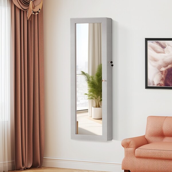 Wall mirror with top jewelry storage inside
