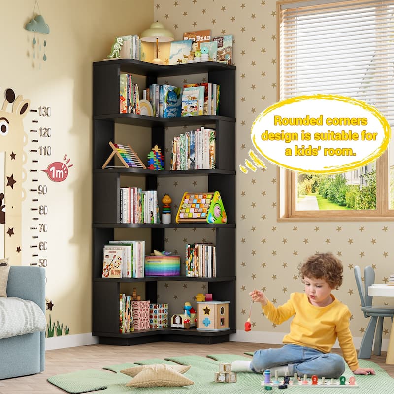 5-Tier Corner Space Shelving Bookshelves, Freestanding Display Storage Shelving