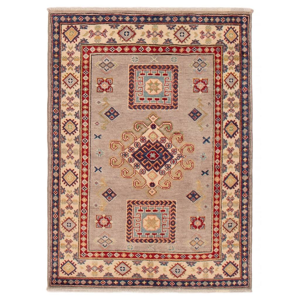 ECARPETGALLERY Hand-knotted Uzbek Ghazni Grey Wool Rug - 3'5 x 4'6