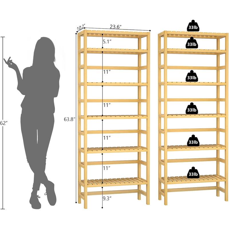 Free Standing Bamboo Bookshelf Organizer,Thick Bookcase Storage Shelving,Rust Resistance,Easy Assemble
