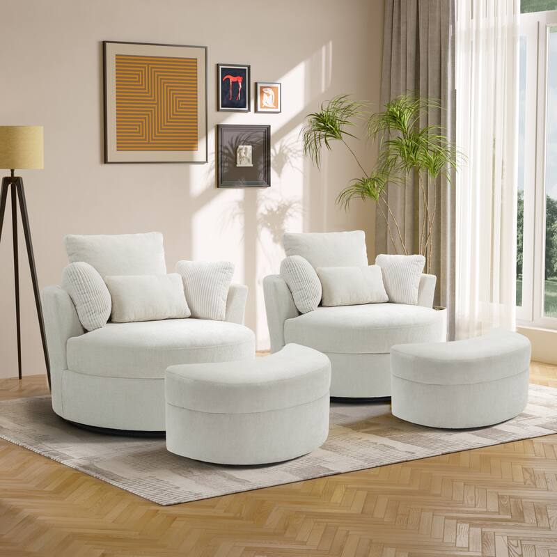 Upholstered Swivel Accent Barrel Chair And Storage Ottoman Sets