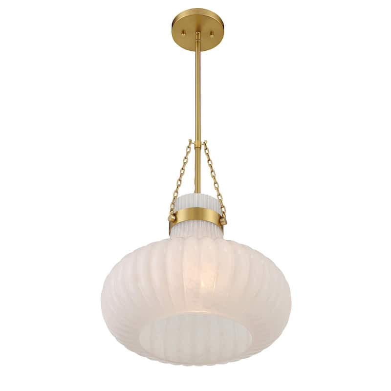 Bellevue SHP77026 15" Wide Pendant with Ribbed Strié Glass Shade