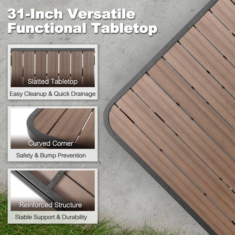 Outdoor Square Height Bar Table with Faux Wood Tabletop, Brown