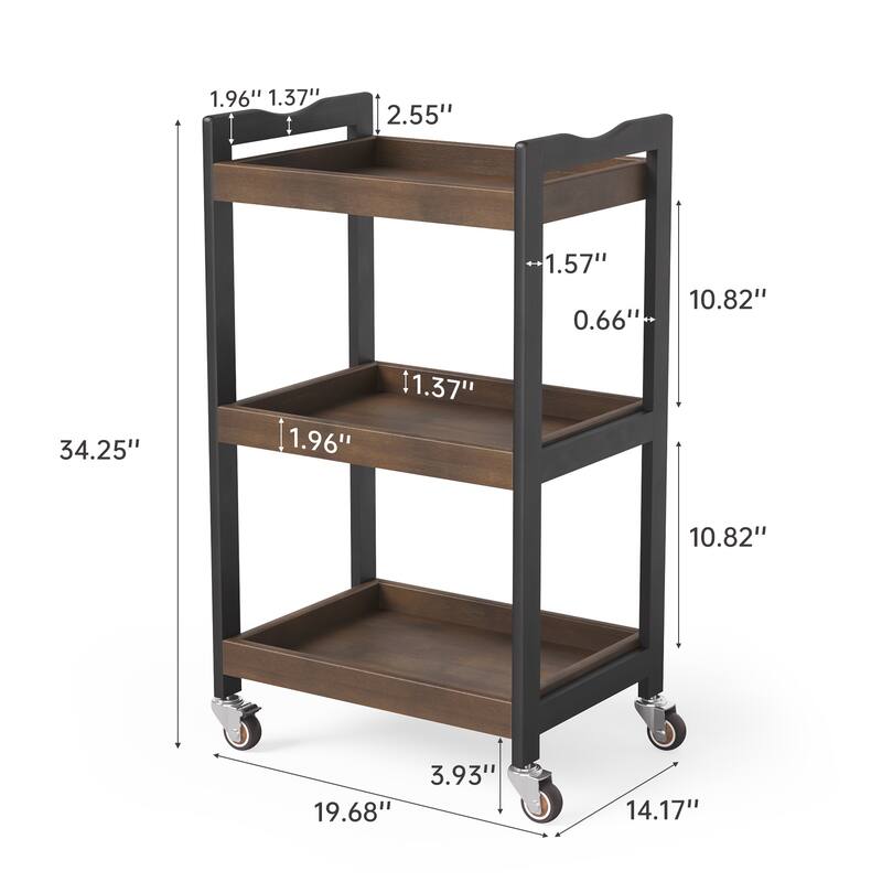3-Tier Solid Wood Utility Cart on Wheels