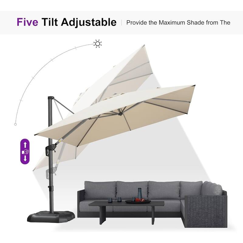 PURPLE LEAF 10 ft Square 360 Degree Rotation Patio Cantilever Umbrella