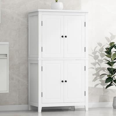 Elegant Bathroom Storage Cabinet with 4 Doors, Adjustable Shelves, Freestanding