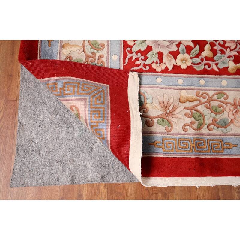 Red Art-Deco Chinese Vintage Area Rug Handmade Wool Carpet - 9'0" x 12'0"