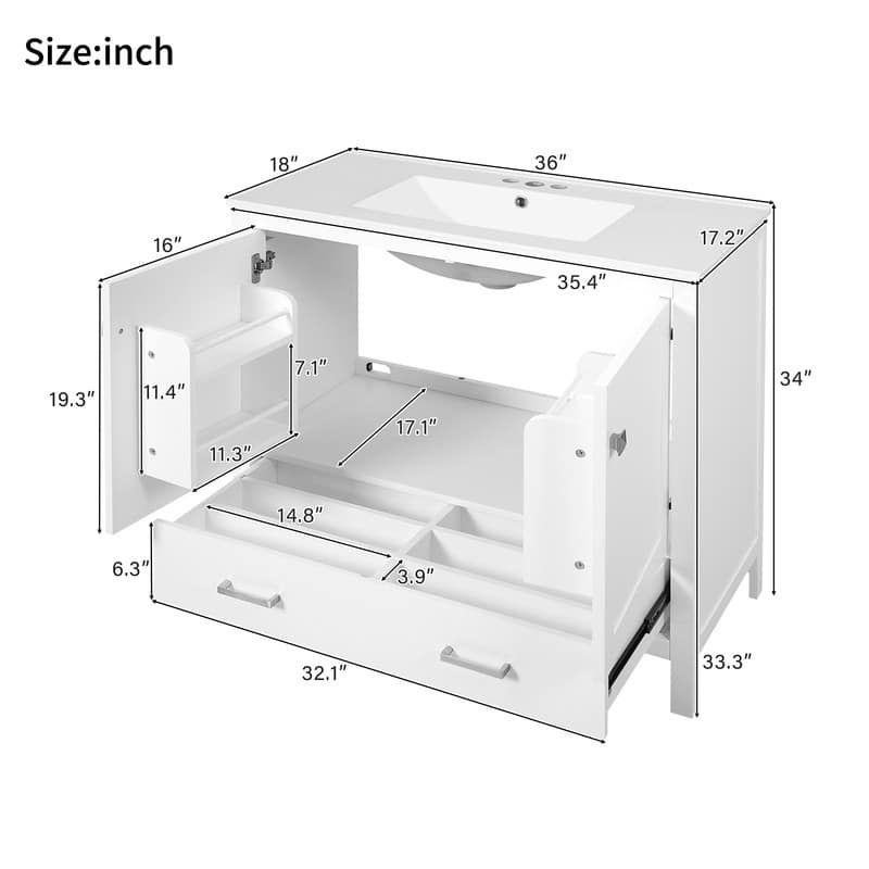 MEDUNJESS 36'' Bathroom Vanity Set with Ceramic Sink, Bathroom Storage Cabinet