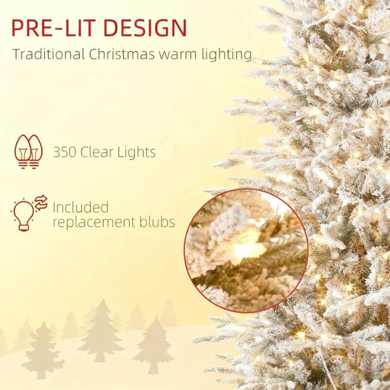 Christmas Trees with Snow Branches,Pre Lit Artificial Flocked Christmas Trees,Warm Yellow Clear Lights, Auto Open - Green