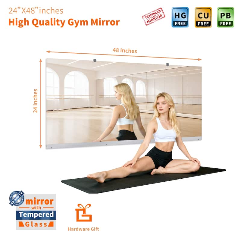 Wall Mirror Home Gym Mirror Dance Studio Mirror Tempered Glass Mirror - 48X24